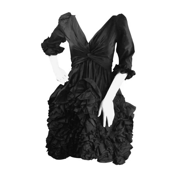 1990s Oscar De La Renta Black Ruffle Dress