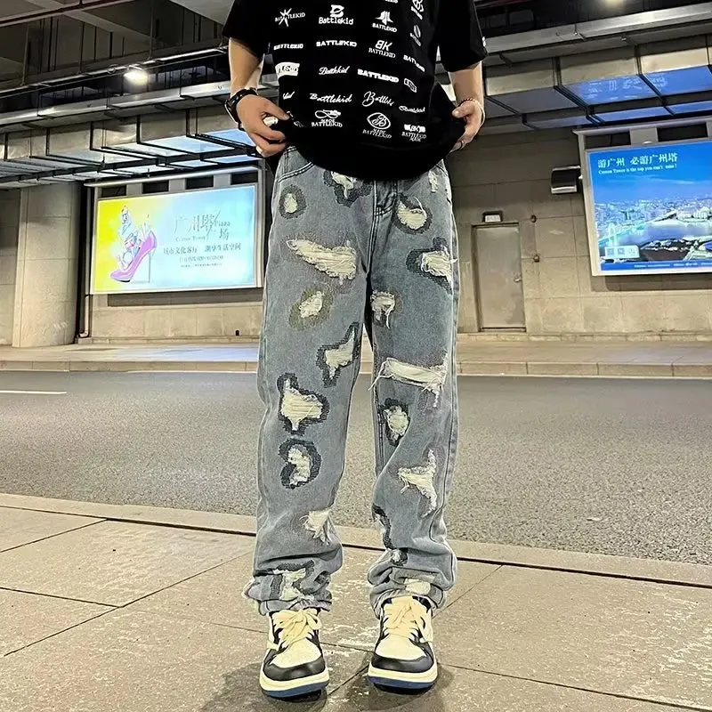 Aidase Autumn Men Jeans Pants Denim Black Cargo Skinny Hip Hop Cross Straight Harajuku Trousers