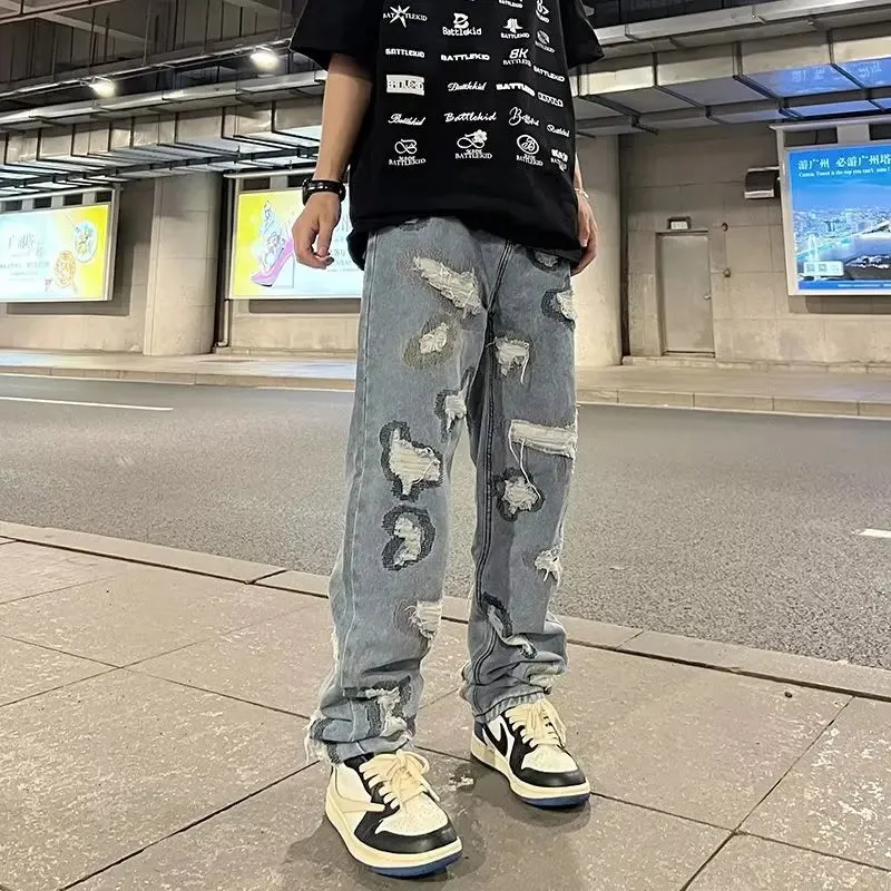 Aidase Autumn Men Jeans Pants Denim Black Cargo Skinny Hip Hop Cross Straight Harajuku Trousers