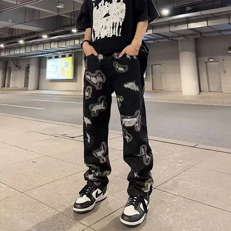 Aidase Autumn Men Jeans Pants Denim Black Cargo Skinny Hip Hop Cross Straight Harajuku Trousers