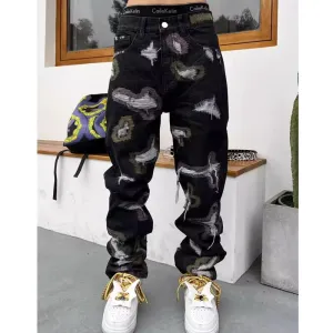 Aidase Autumn Men Jeans Pants Denim Black Cargo Skinny Hip Hop Cross Straight Harajuku Trousers