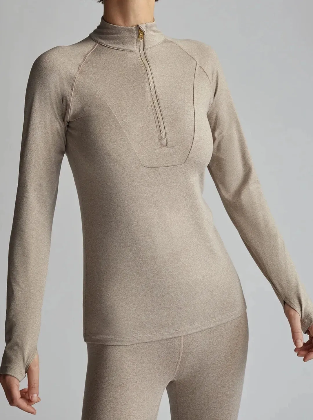 ALWAYS WARM HALF-ZIP BASE LAYER TOP | TAUPE MARL