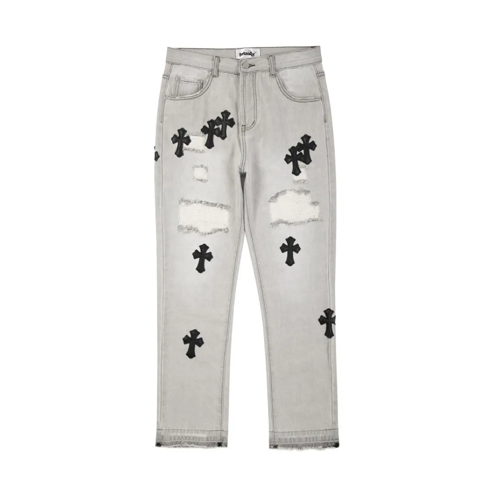 American Cross Embroidery Pre-Made Hole Jeans