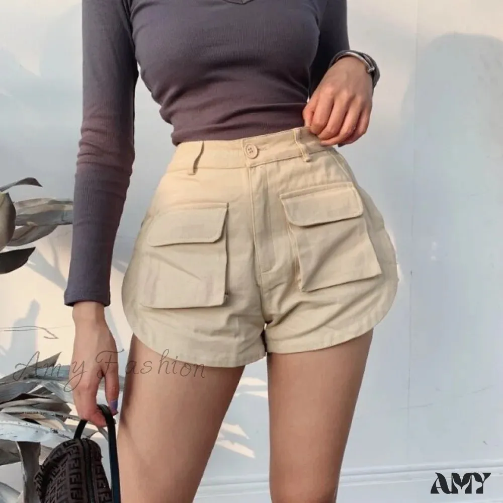 Amy Fashion - High Waist Slim Curved Split Design Short