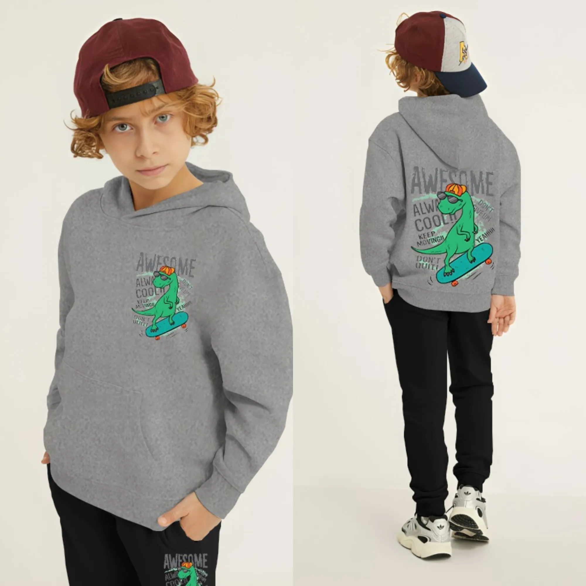 Awesome Dino Printed Kids Hoodie Set