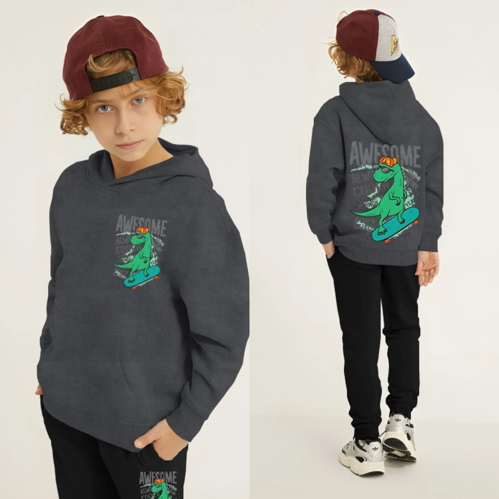 Awesome Dino Printed Kids Hoodie Set