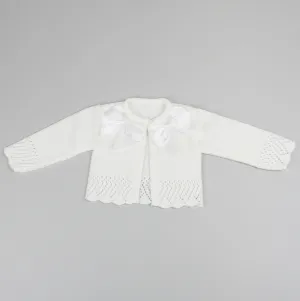 Baby Girls Cardigan - White with Bows to Neck