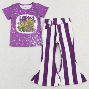 Baby Girls Clothes Mardi Gras Purple Tee Shirts Stripes Bell Pants Sets GSPO1123