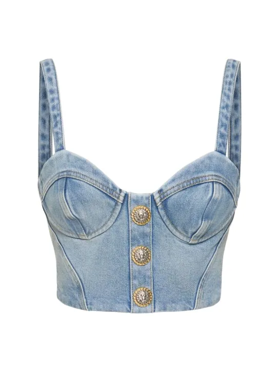 Balmain   Stretch cotton denim corset top 