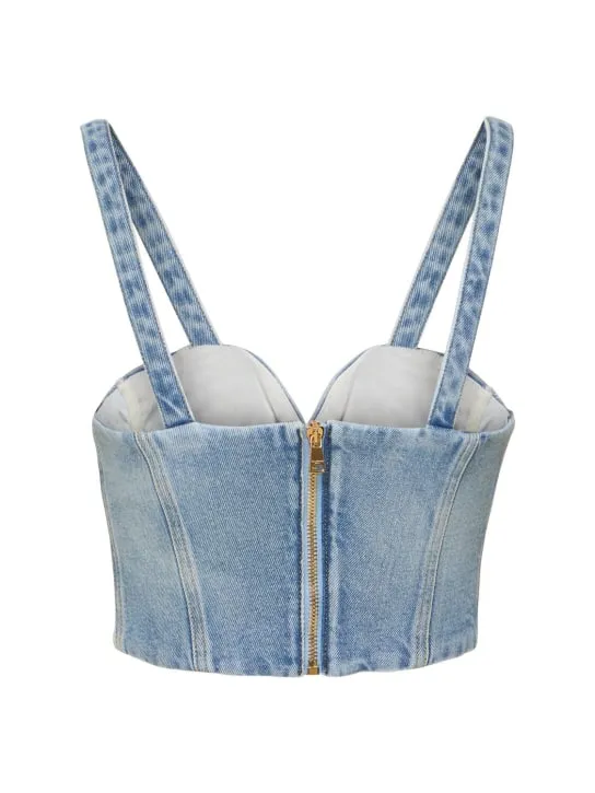 Balmain   Stretch cotton denim corset top 