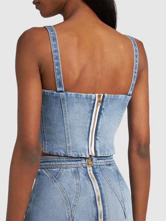 Balmain   Stretch cotton denim corset top 