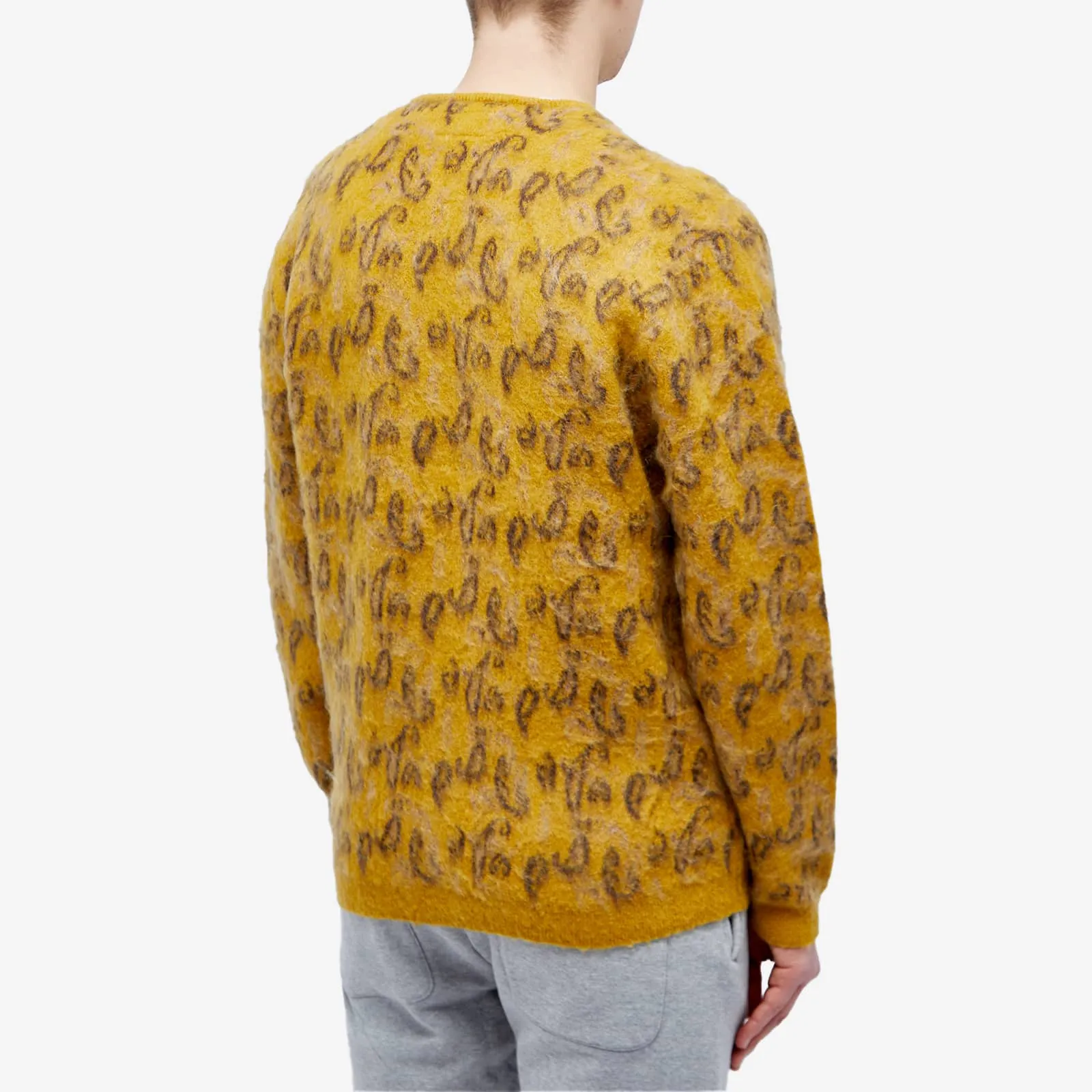 Beams Plus Paisley Jacquard Mohair Cardigan, Mustard