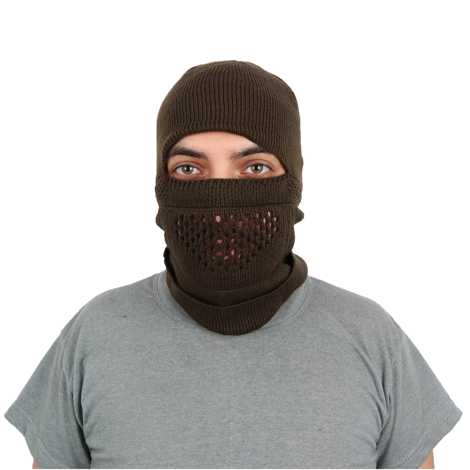 Beige Knitted Balaclava Beanie (Ski Mask)