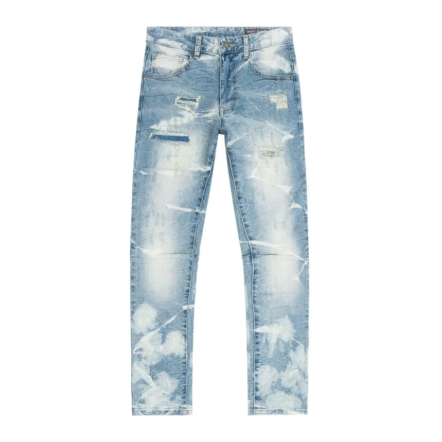 Big and Tall - Rip & Repaired Lightning Washed Jeans - Bergen Blue