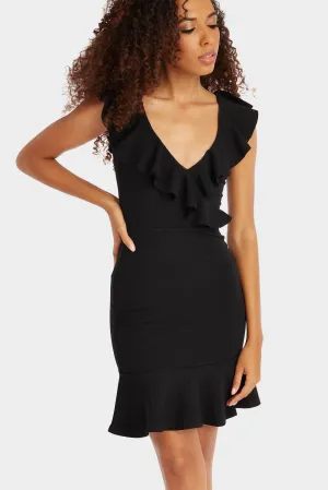 Black Frilly Bodycon Dress