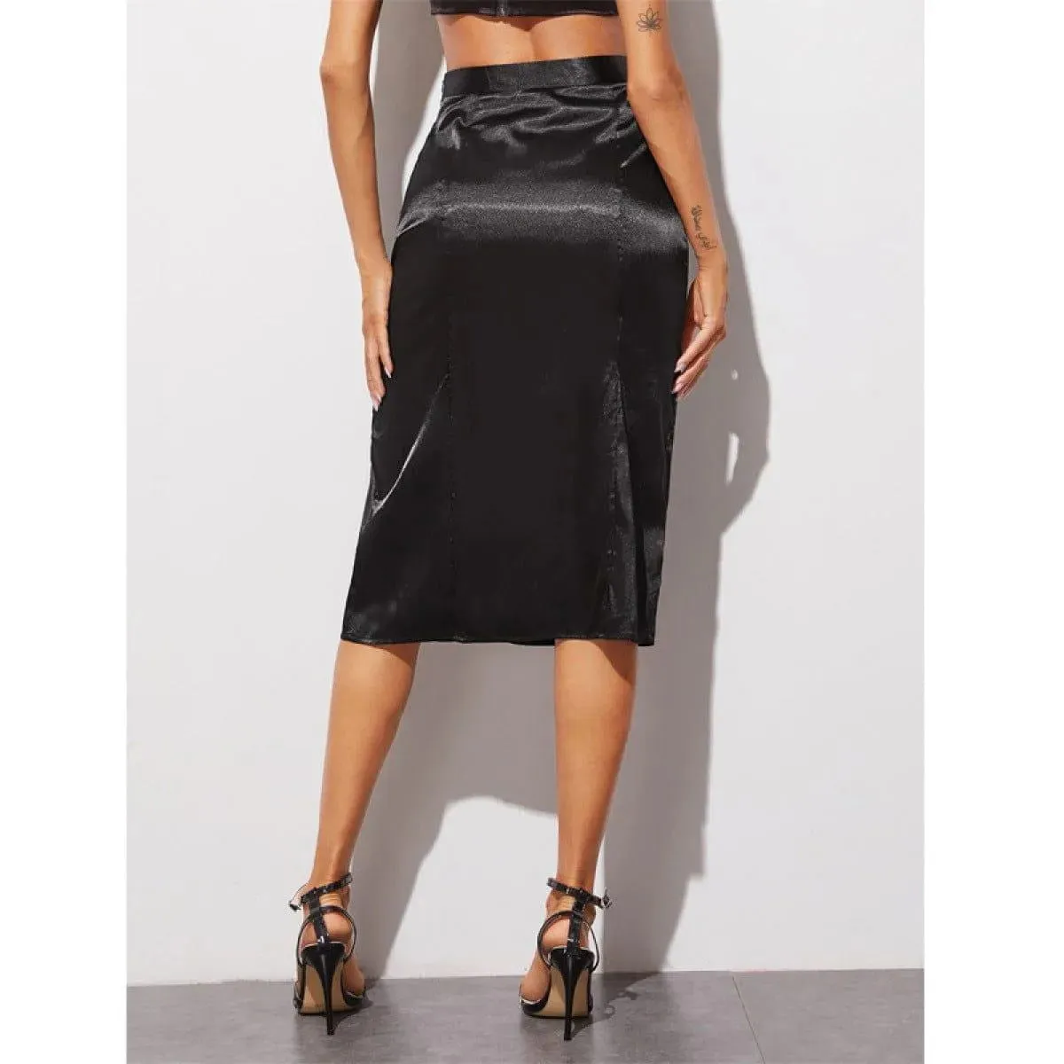 Black Lace Slit Thigh High Waist Skirt