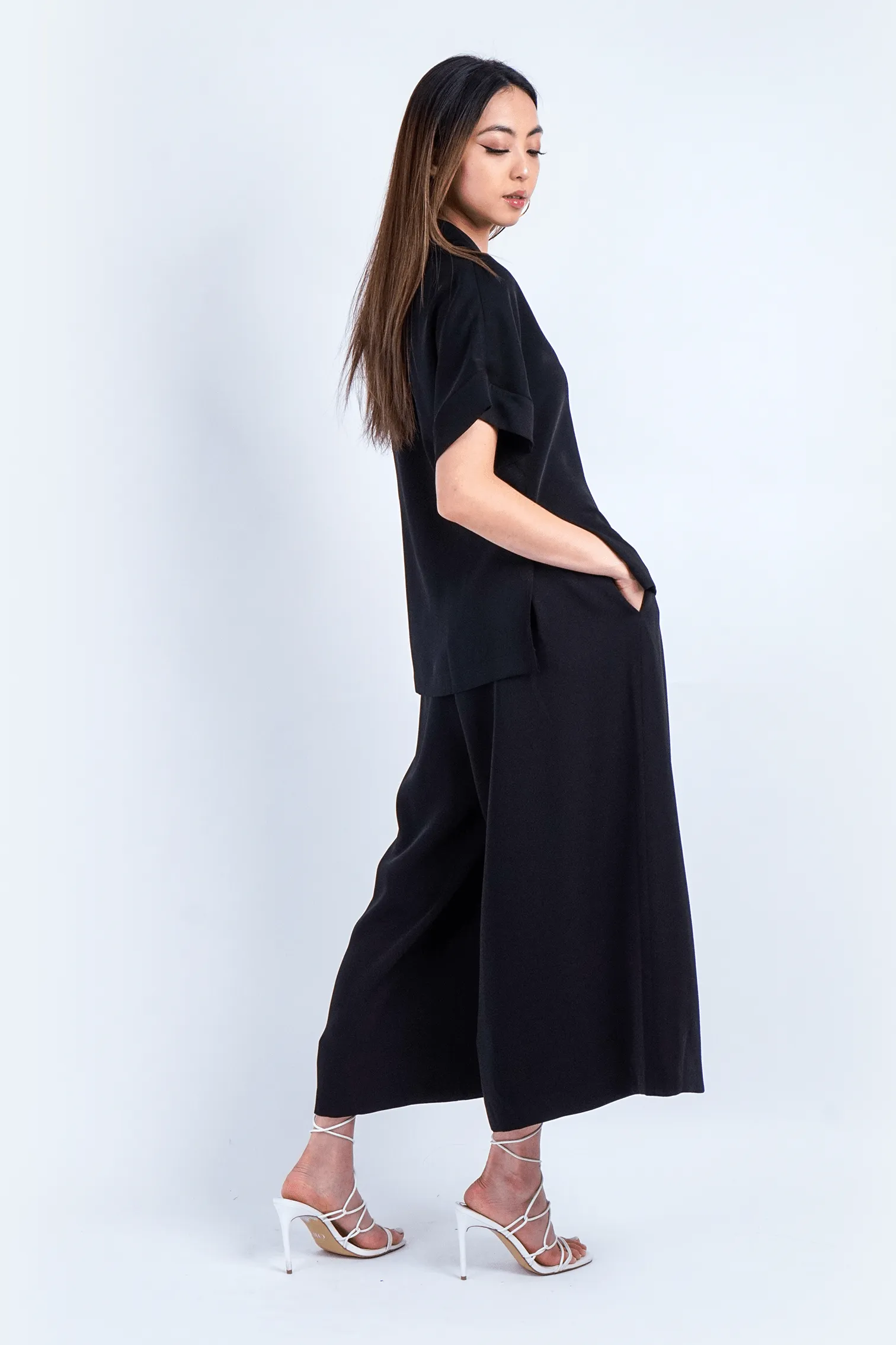 Black Pleated High Waist Wide Leg Kira Pants