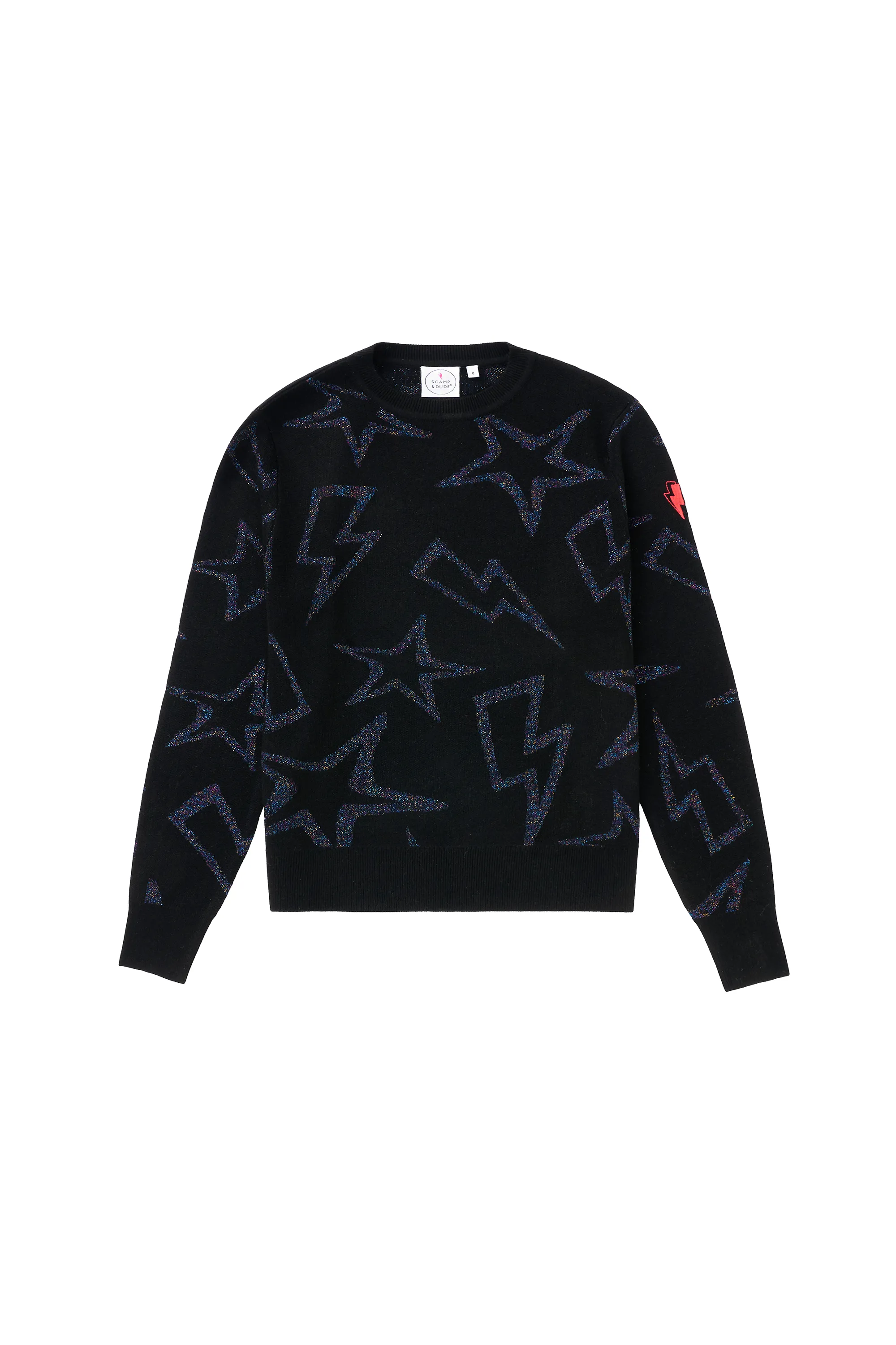 Black with Metallic Rainbow Star and Lightning Bolt Lurex Knit Jumper