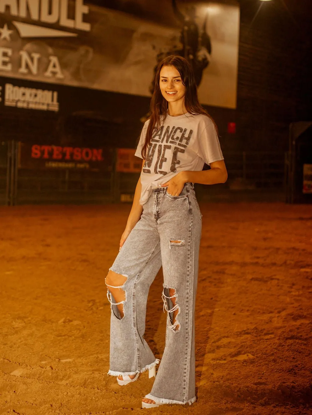 Bleached Cut Out Wide Leg Jeans