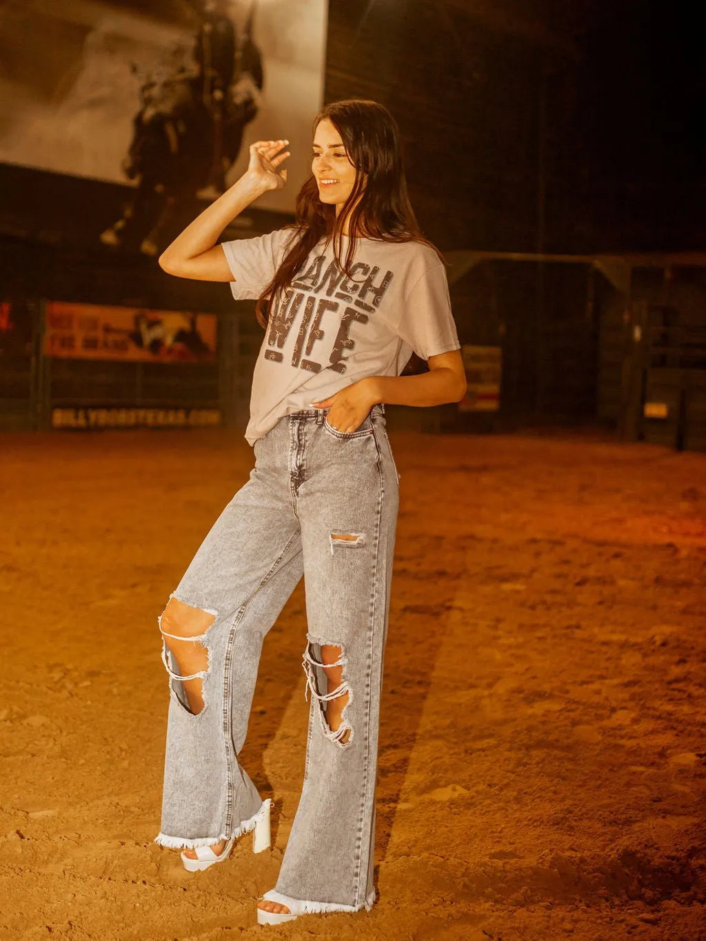 Bleached Cut Out Wide Leg Jeans