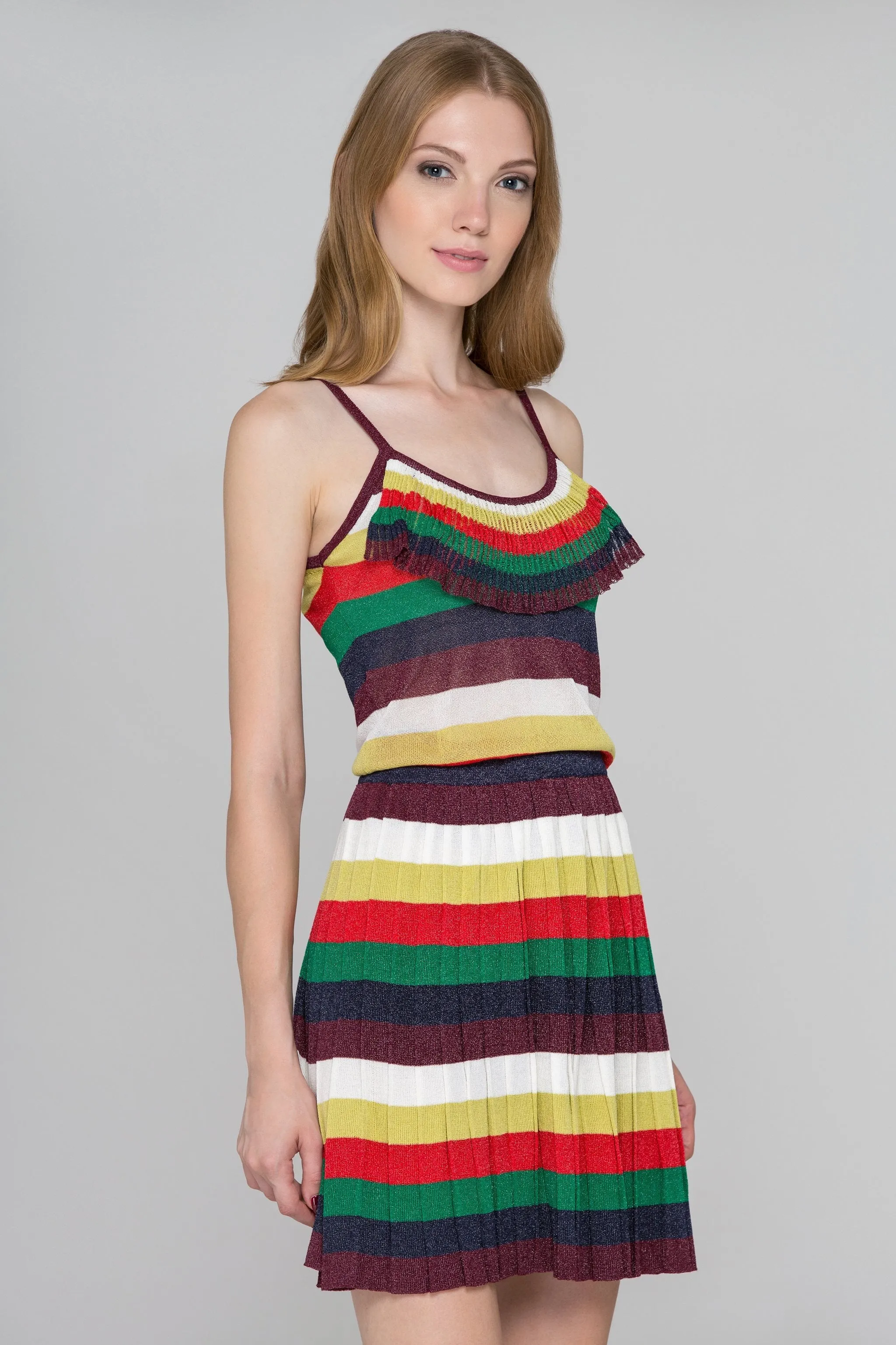 Boho Rainbow Knit Tassel Bib Midi Dress