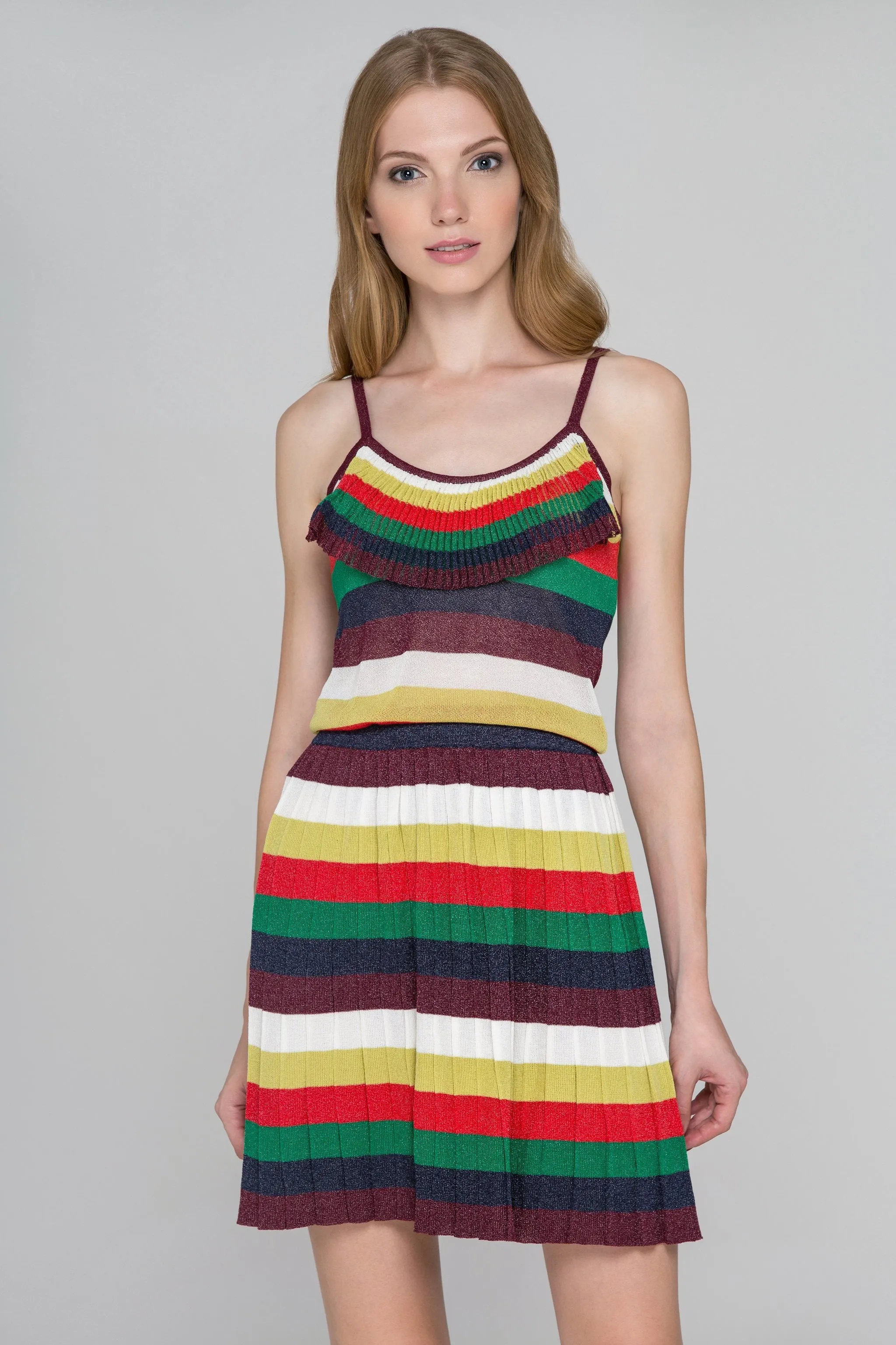 Boho Rainbow Knit Tassel Bib Midi Dress