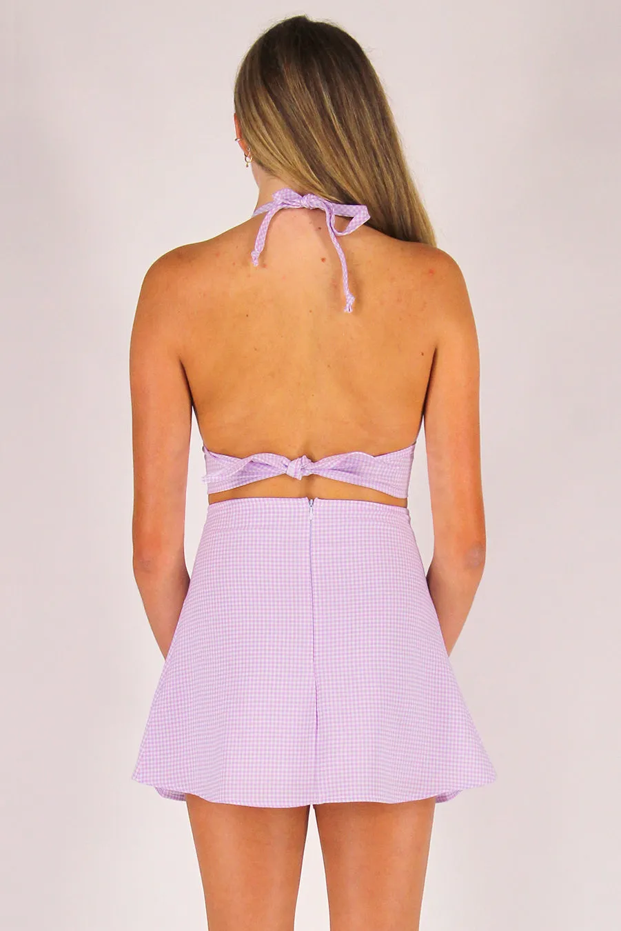 Bralette and Pleated Skirt - Lavender Gingham