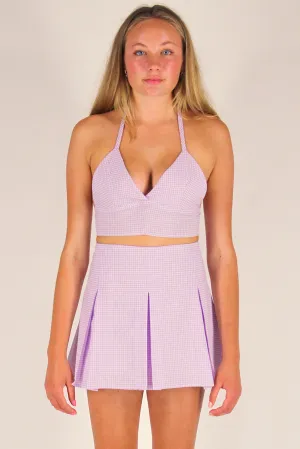 Bralette and Pleated Skirt - Lavender Gingham