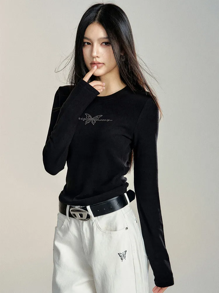 Butterfly Embroidered Brushed Base Layer Top