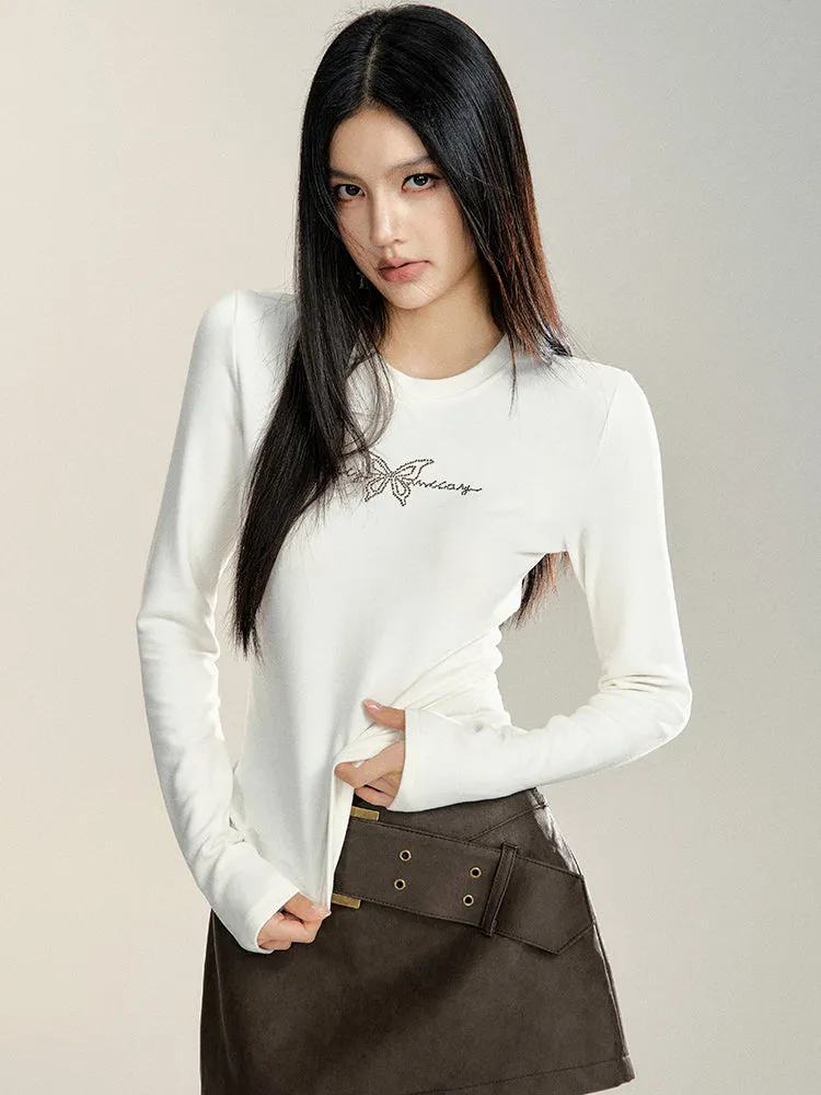 Butterfly Embroidered Brushed Base Layer Top