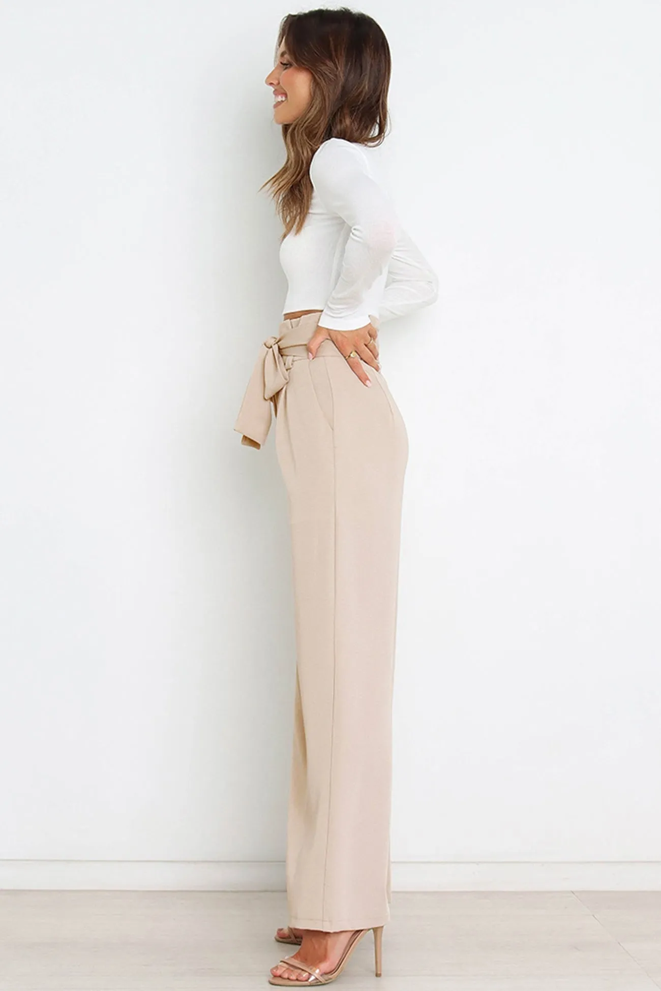 Casual Tie-Front Loose Straight Long Pants