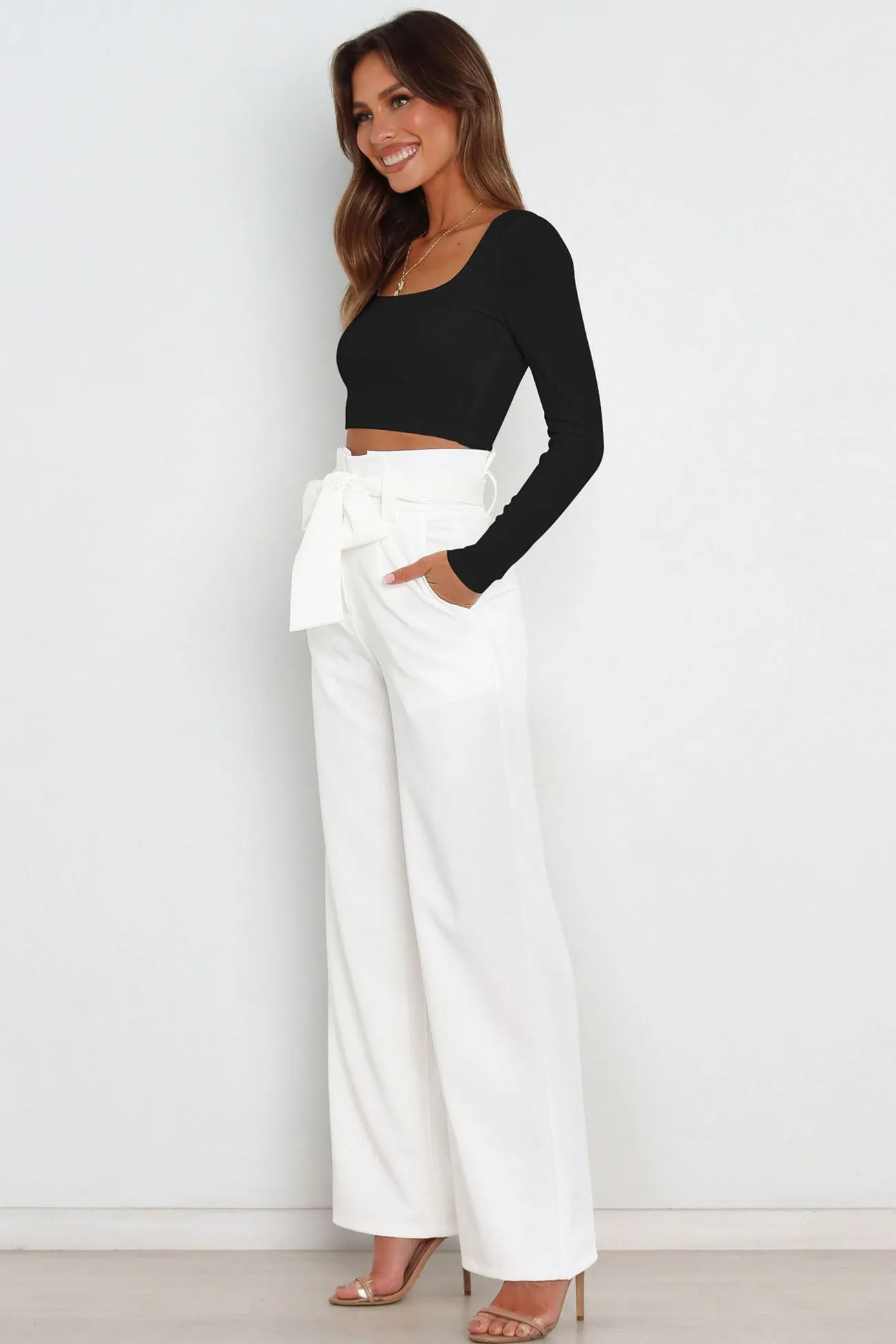 Casual Tie-Front Loose Straight Long Pants