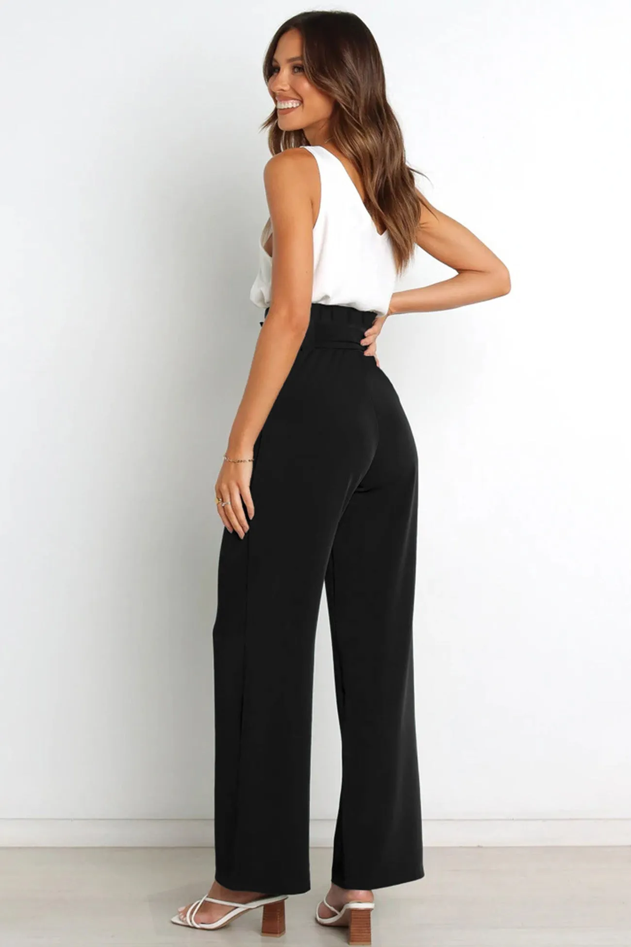 Casual Tie-Front Loose Straight Long Pants