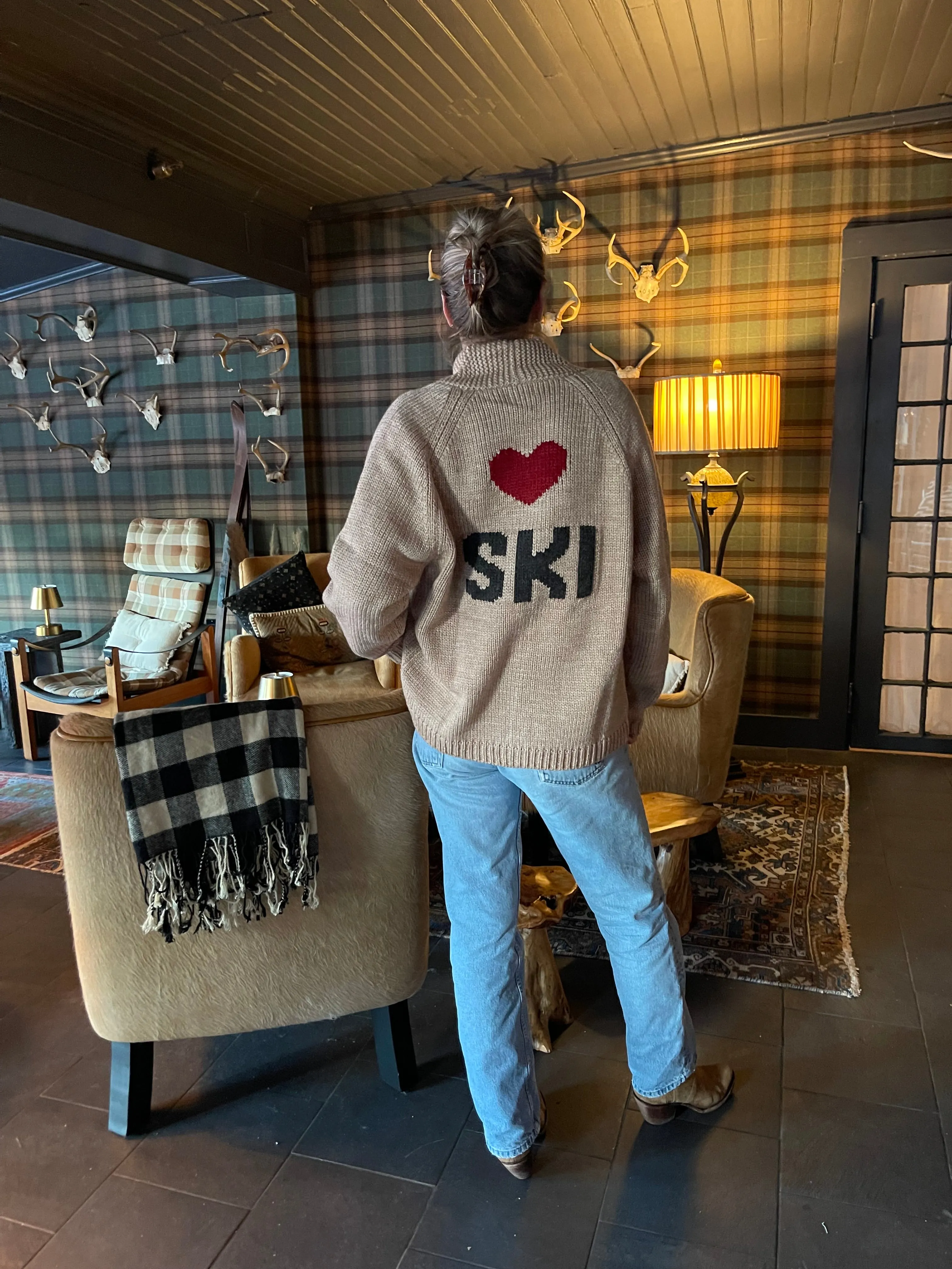 Chunky Heart ❤️ SKI Varsity Sweater Khaki