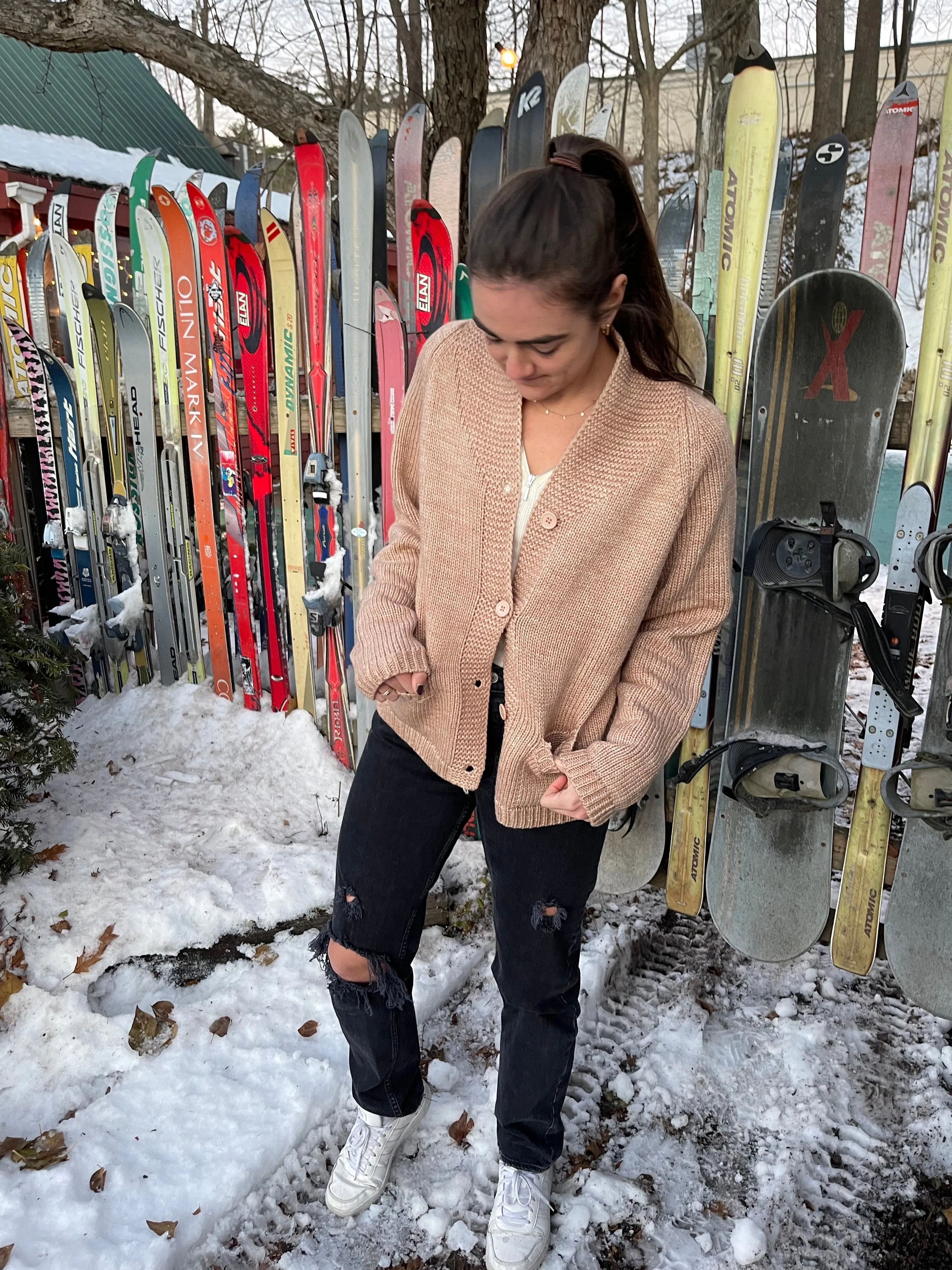 Chunky Heart ❤️ SKI Varsity Sweater Khaki