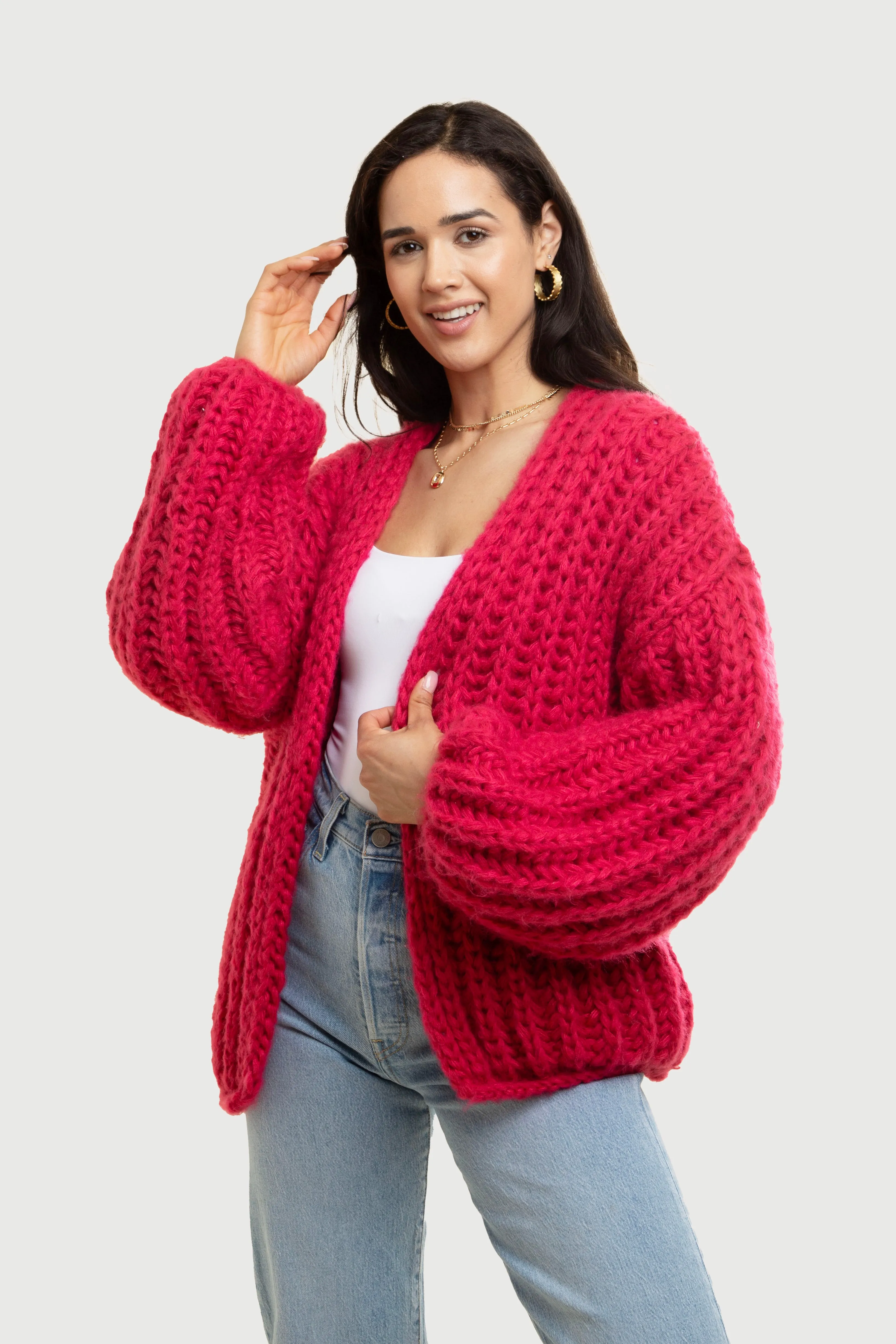 Chunky Oversized Cotton Wool Knit Cardigan