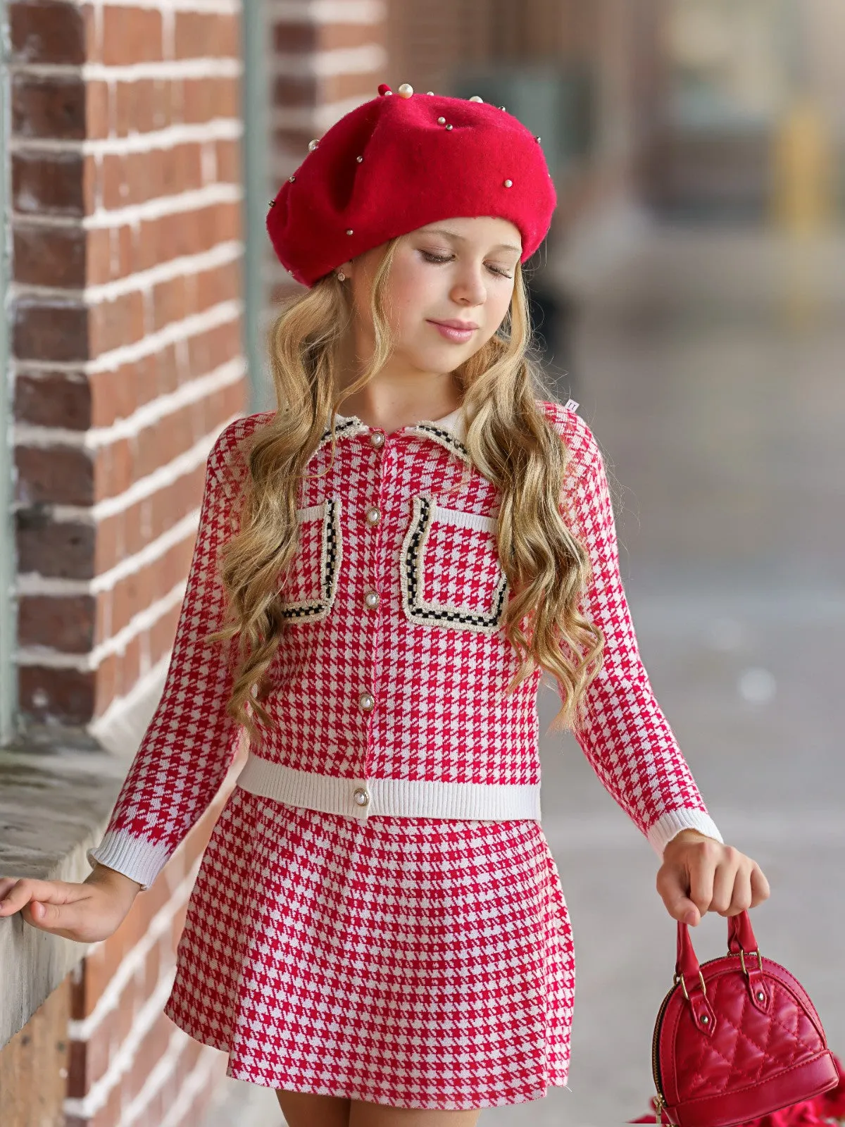 Classy Tweed Cardigan and Skirt Set