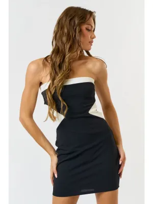 Contrast Cut Out Waist Tube Bodycon Dress