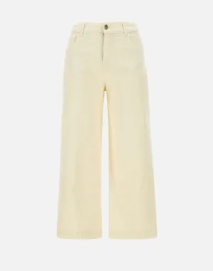 Cream Stretch Denim Wide Leg Jeans