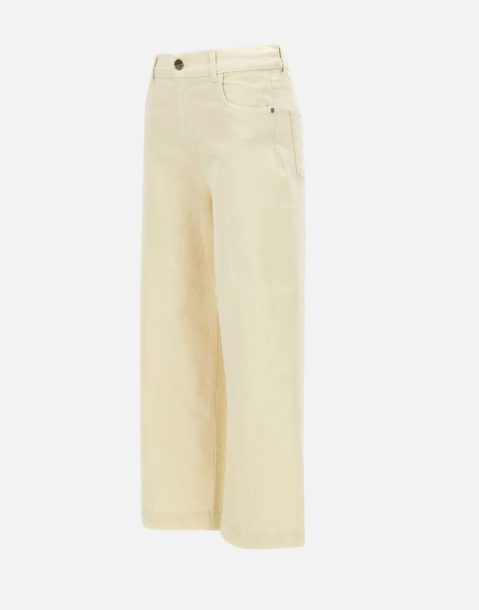 Cream Stretch Denim Wide Leg Jeans