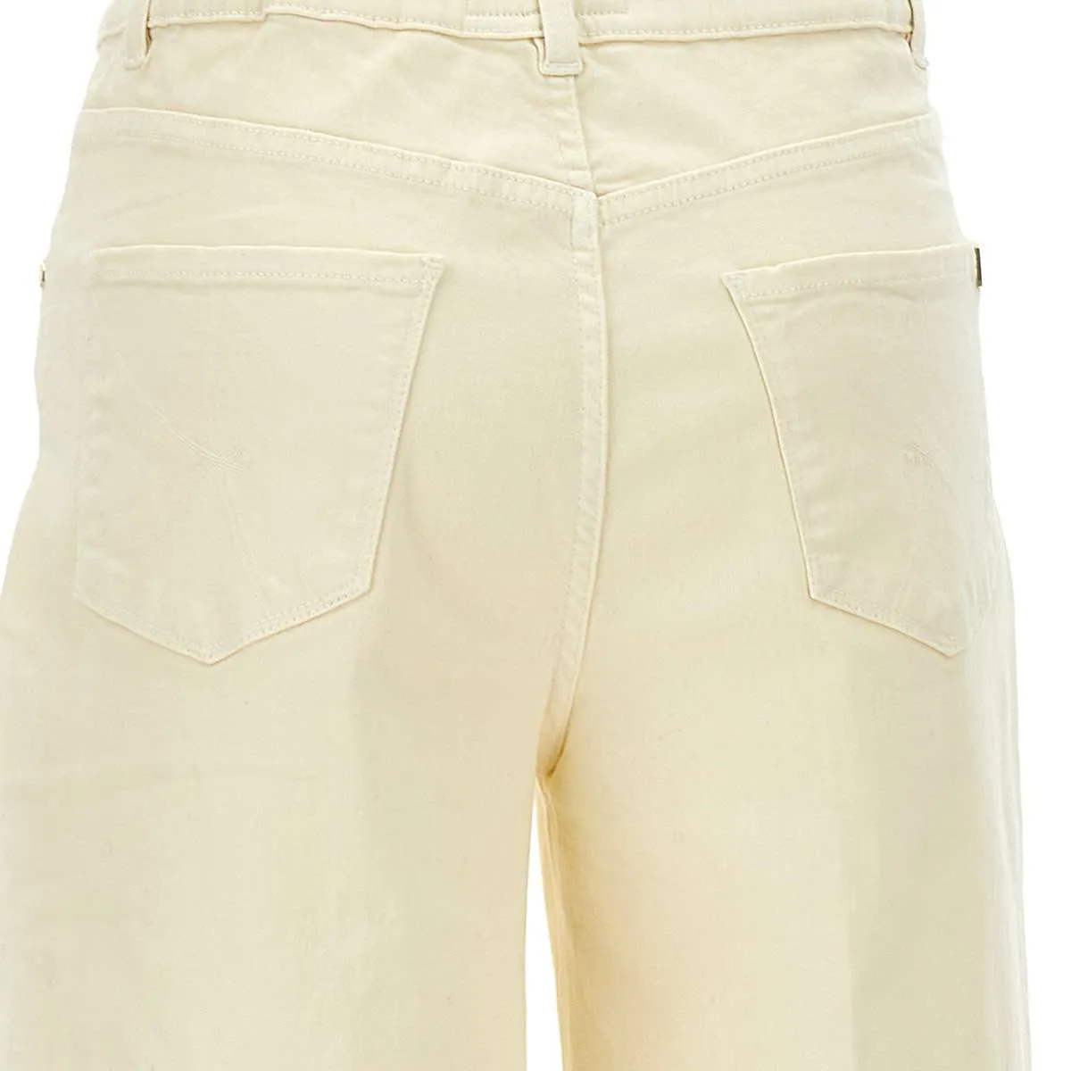 Cream Stretch Denim Wide Leg Jeans