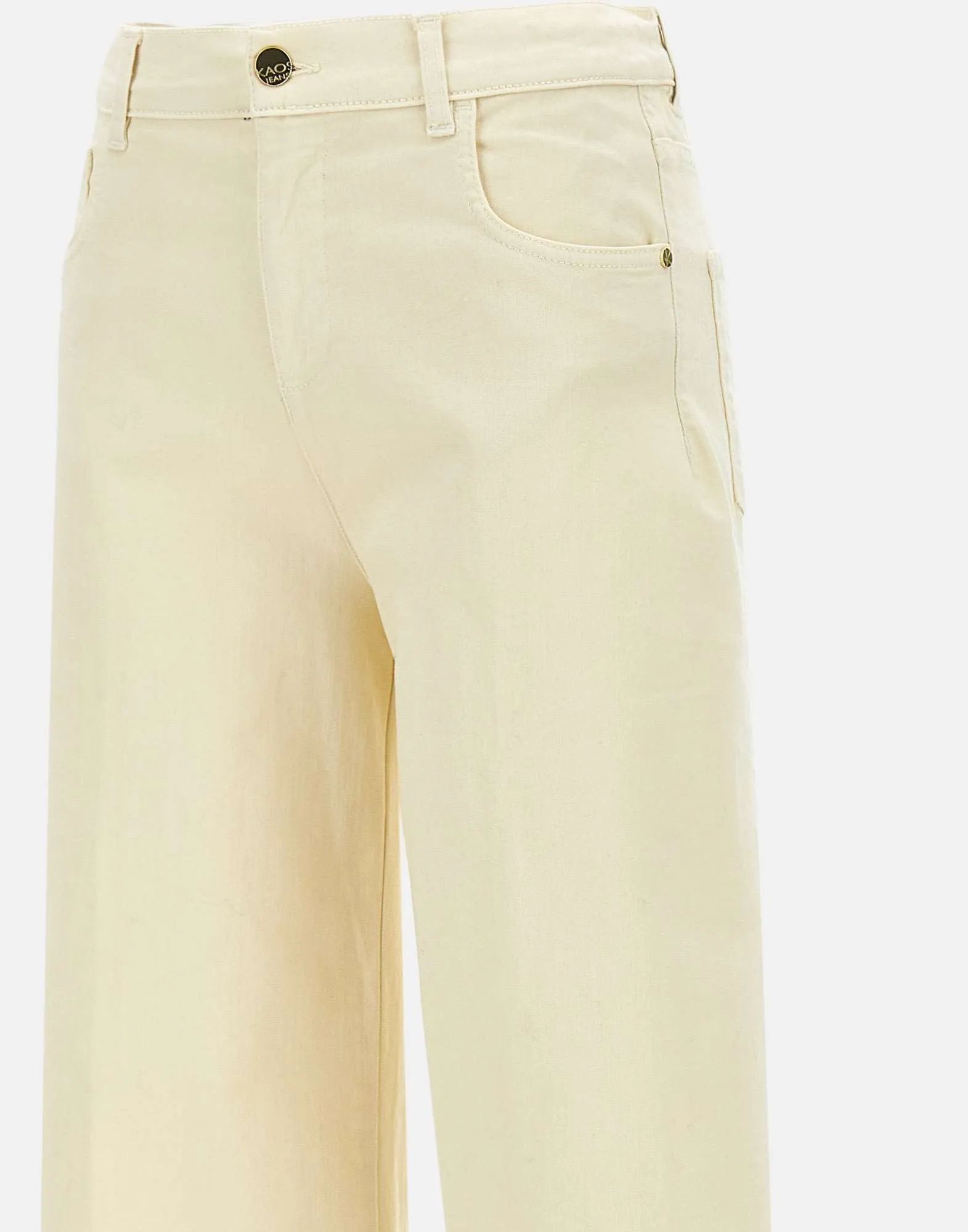 Cream Stretch Denim Wide Leg Jeans