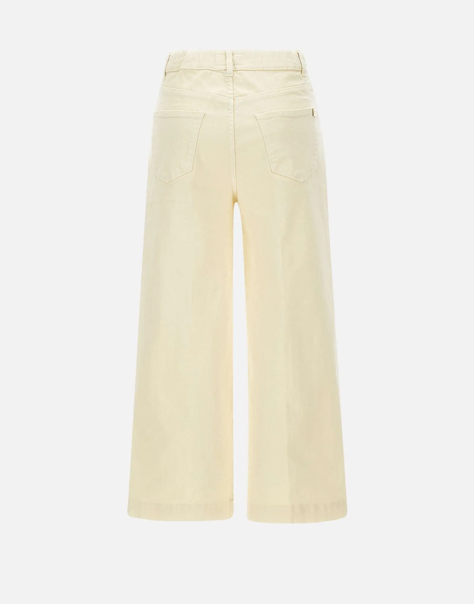 Cream Stretch Denim Wide Leg Jeans