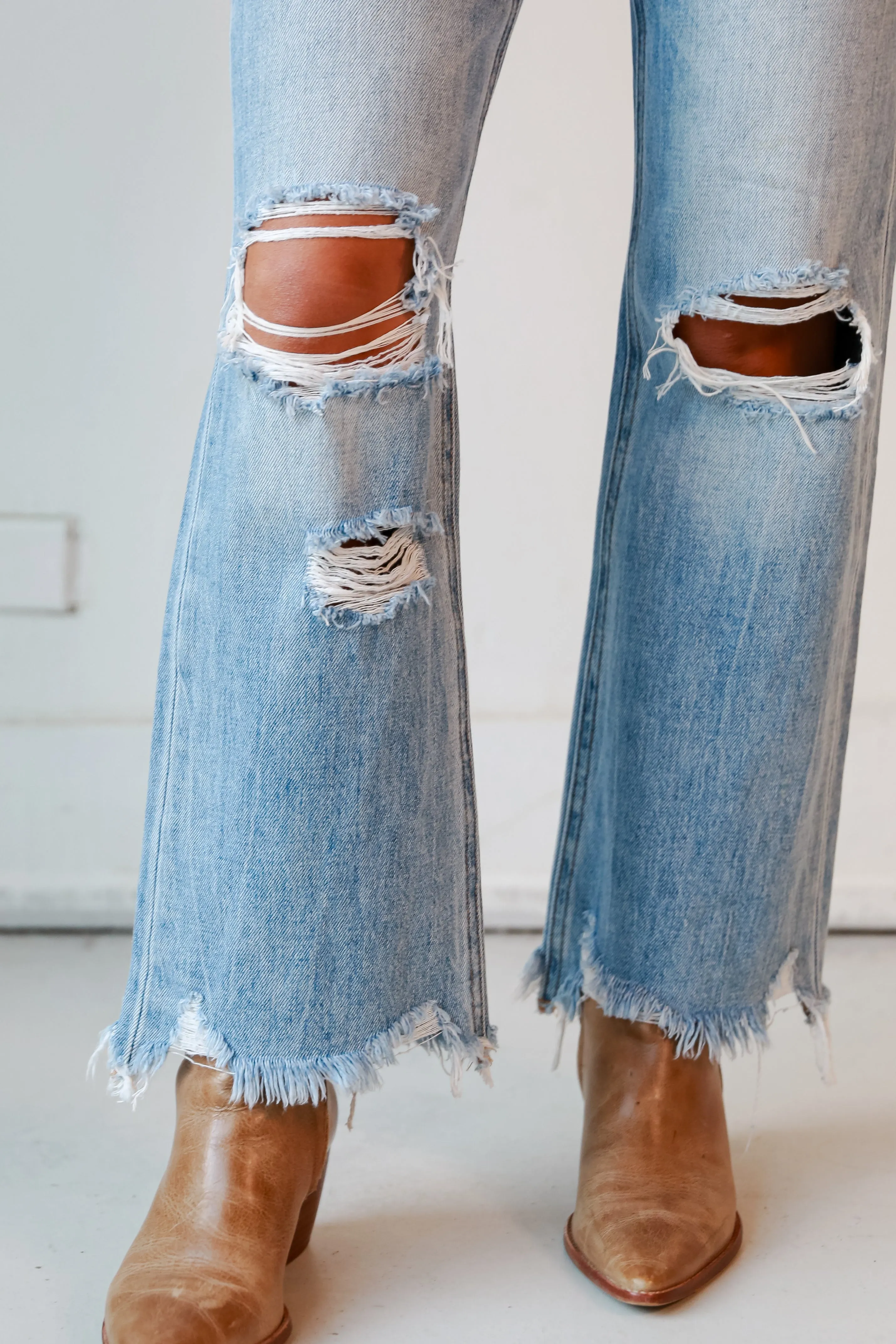 Crystal Medium Wash 90s Vintage Distressed Flare Jeans