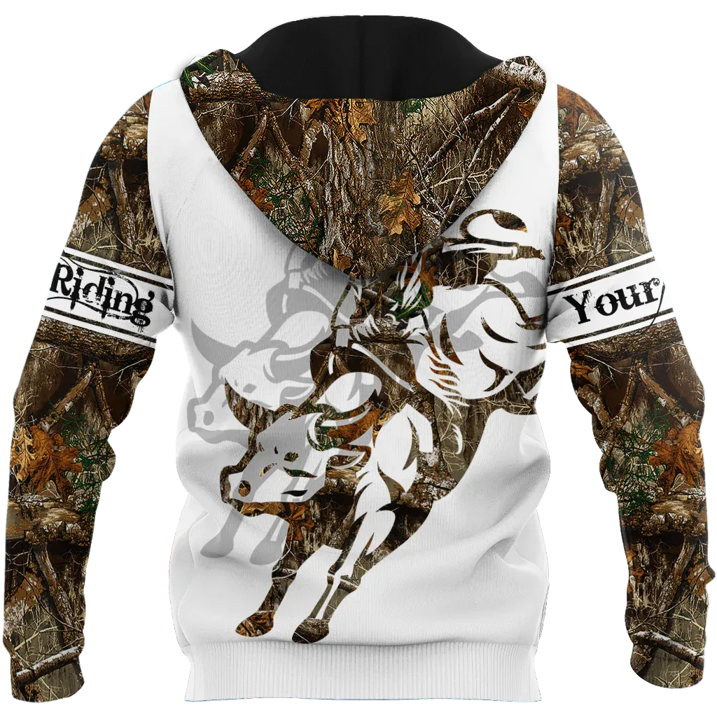 Custom Bull Riding Hoodie, 3D All Over Print Cowboy Hoodie Tattoo