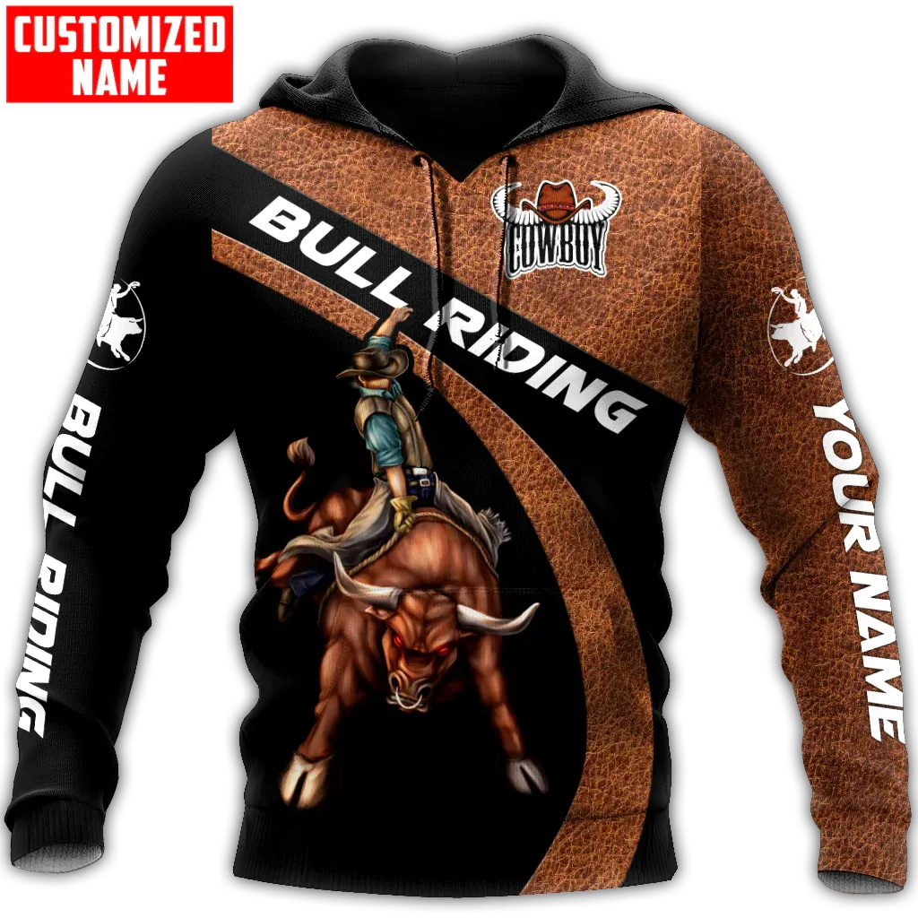 Custom Bull Riding Hoodie, 3D All Over Print Cowboy Hoodie Tattoo