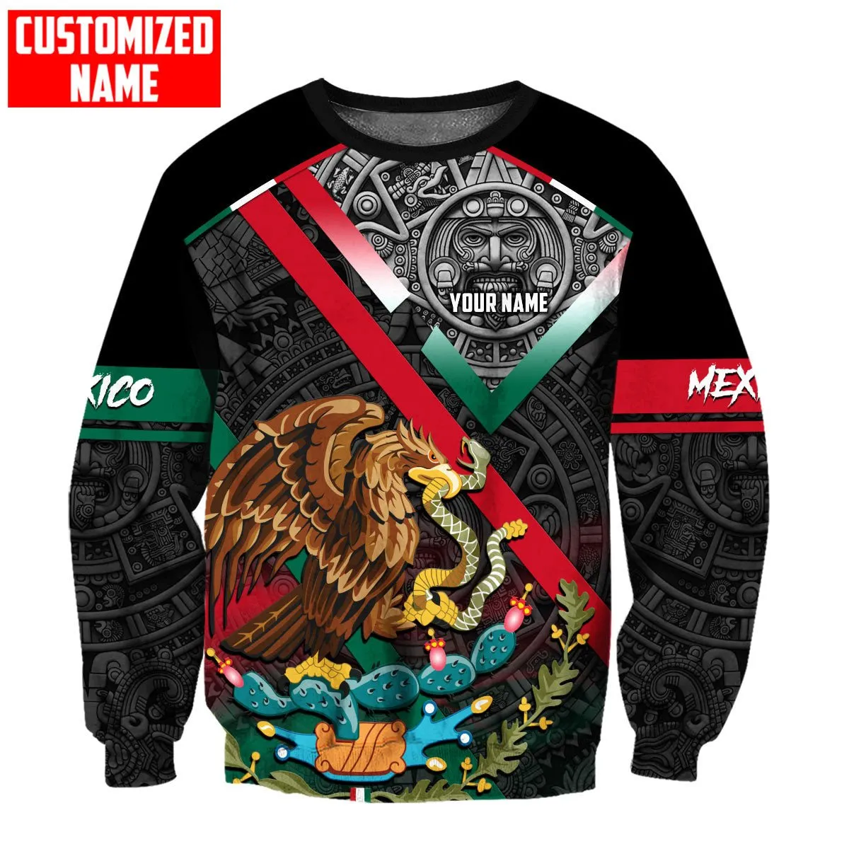 Custom Name Mexico Aztec Pattern 3D All Over Printed Sweatshirt Zip Hoodie Christmas Shirts