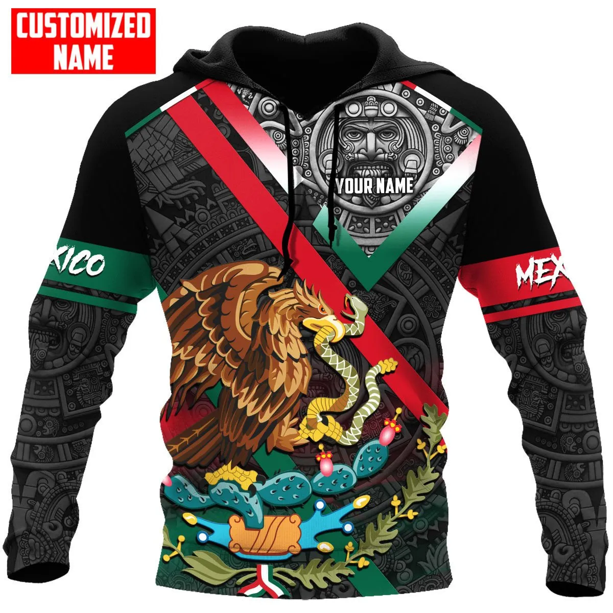 Custom Name Mexico Aztec Pattern 3D All Over Printed Sweatshirt Zip Hoodie Christmas Shirts