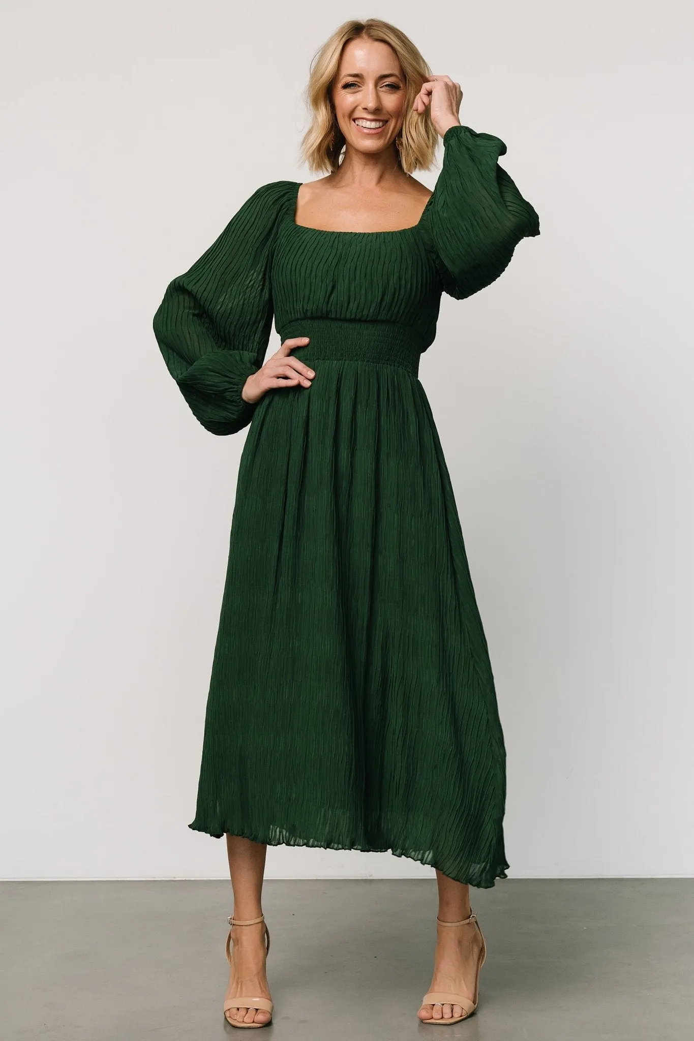 Dalton Pleated Midi Dress | Dark Green