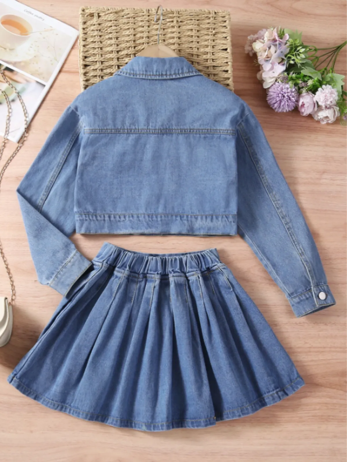 Denim Duet Pleated Denim Skirt Set